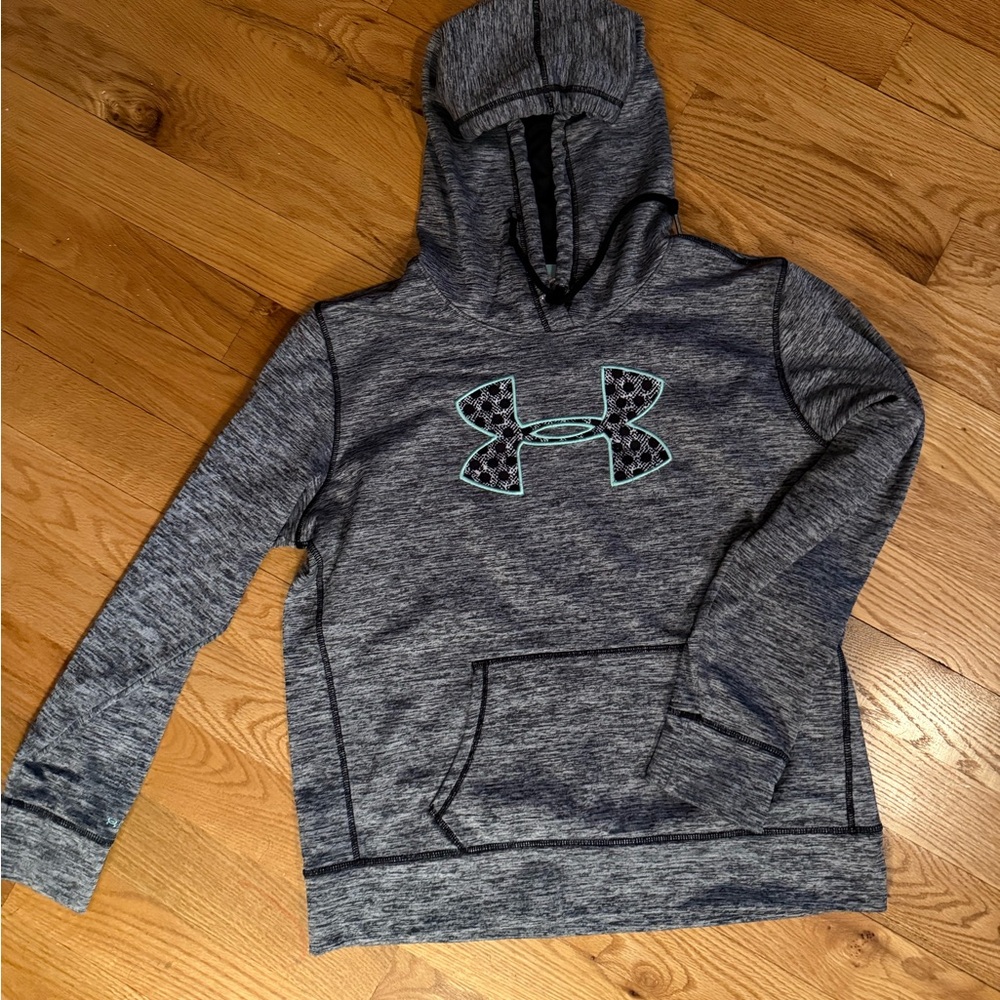 Under Armour Heathered Gray Hoodie with Teal Logo